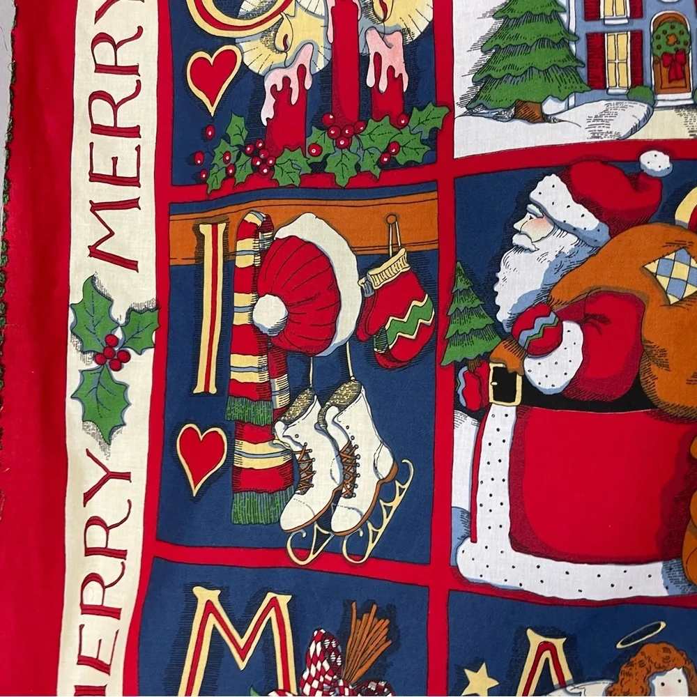 Vintage 90s Christmas Quilt Panel Set of 2 Angel Cut and Sew Santa Reindeer #K33